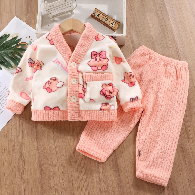 Suit autumn and winter plush warm Korean version boys and girls aged 0-9 sweet and lovely home clothes fashion children clothing