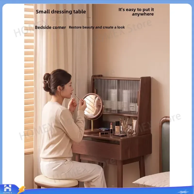 Solid Wood Dresser with Built-in Socket Multifunctional Nightstand Modern Simple Bedside Table for Small Bedroom Living Room