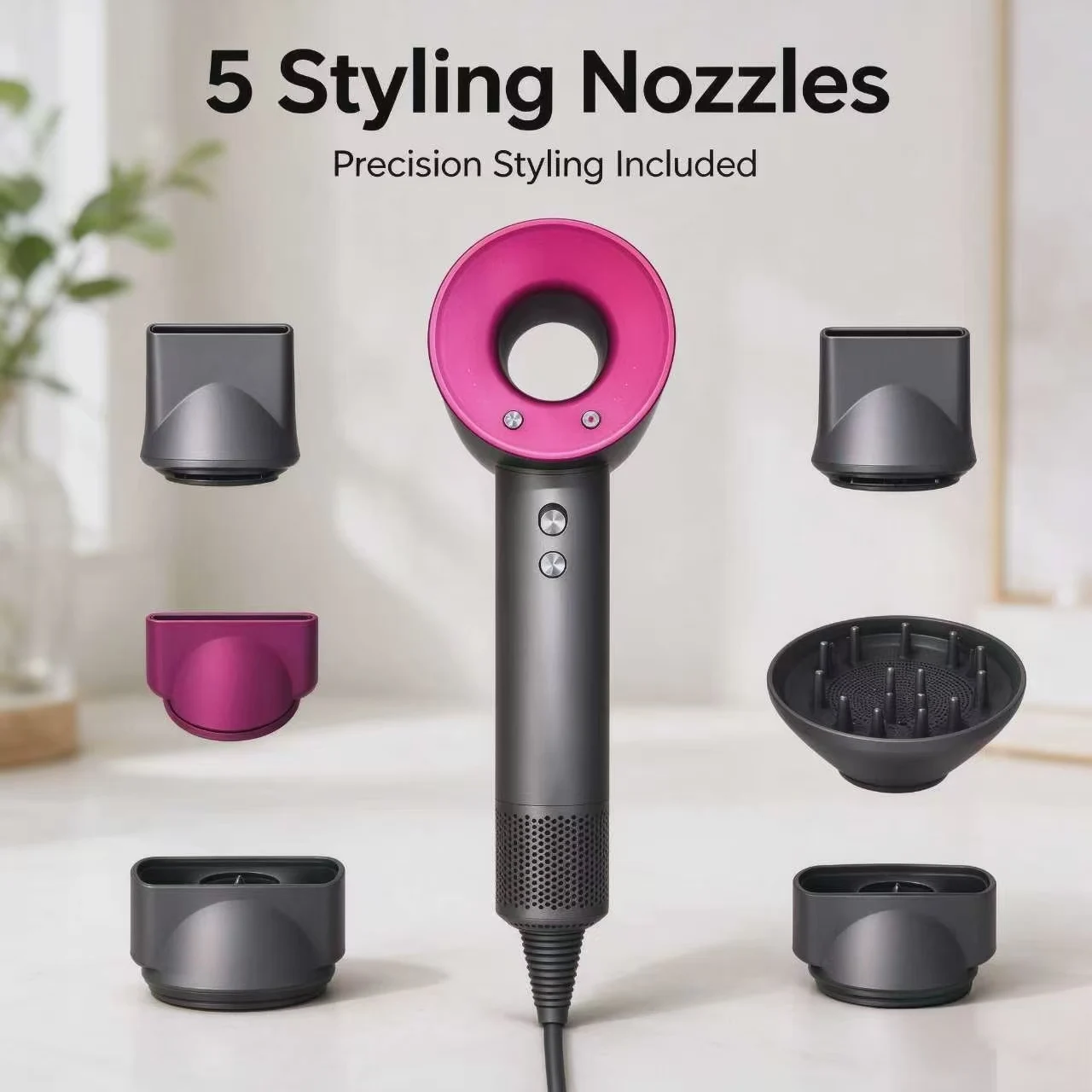 5-in-1 High-Speed Home Hair Dryer, 110,000 rpm, Selectable Hot and Cold Air Modes, 3 Adjustable Settings, Powerful 1600W