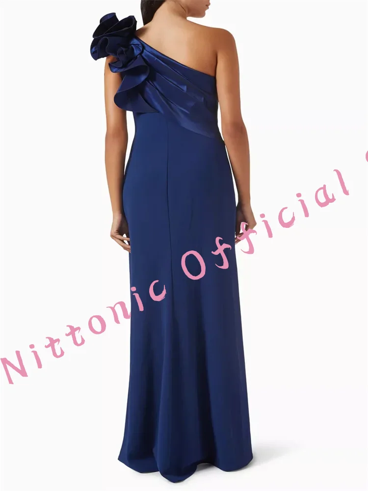 Elegant Satin One Shoulder Appliquins Sleeveless Formal Evening Dresses Birthday Party Prom Gowns Customized