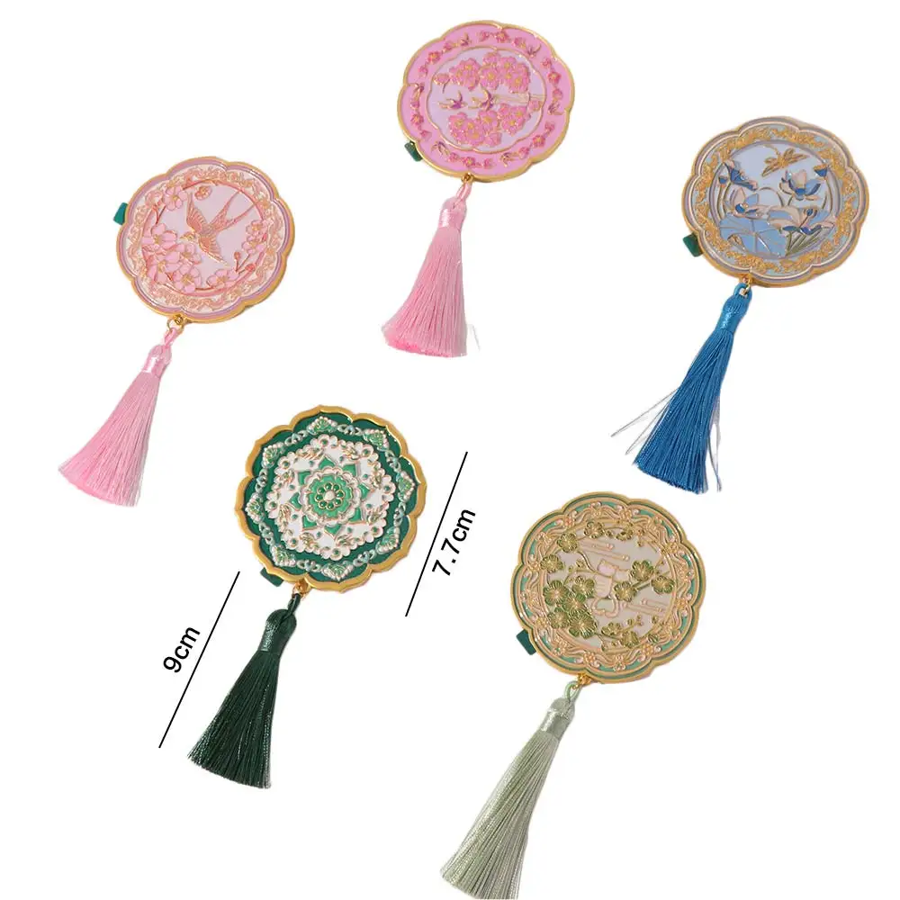 Exquisite Handheld Chinese-style Pocket Mirror Emboss Flower Pattern Cosmetic Mirror Portable Metal Makeup Mirror Makeup