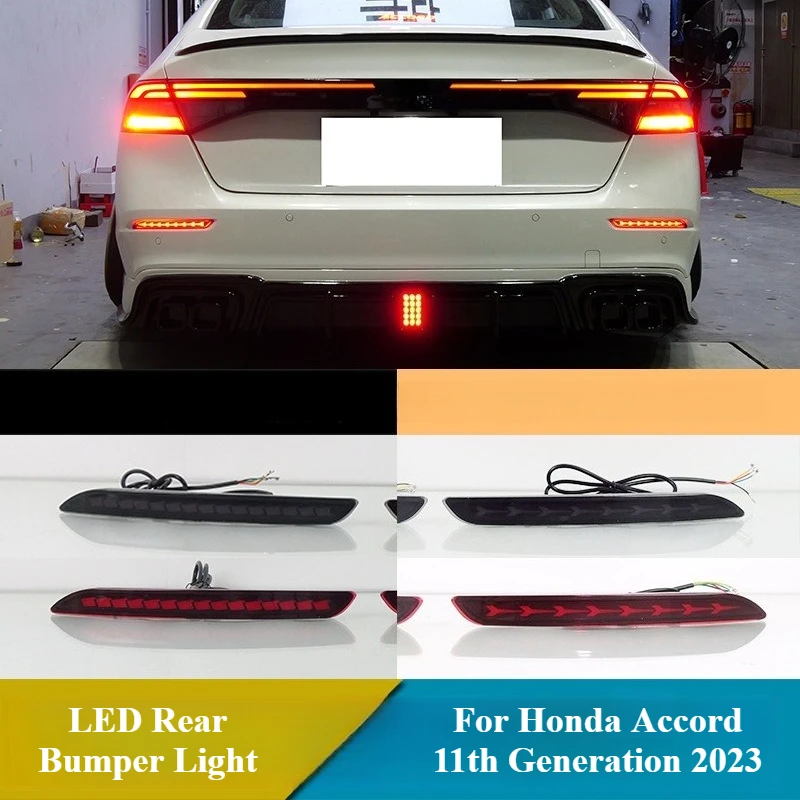 For Honda Accord 11th Generation 2023 2Pcs LED Rear Bumper Light Rear Fog Lamp with Turn Signal DRL Brake Light 12V Daylights