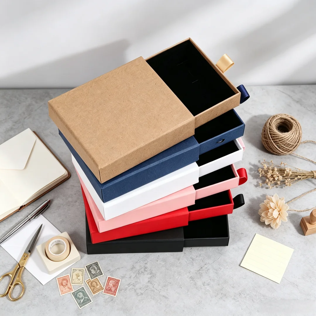 5Pcs Kraft Paper Drawer‑Style Jewelry Packaging Boxes  Gift Organizer Cases for Necklaces Bracelets Earrings and Greeting Cards
