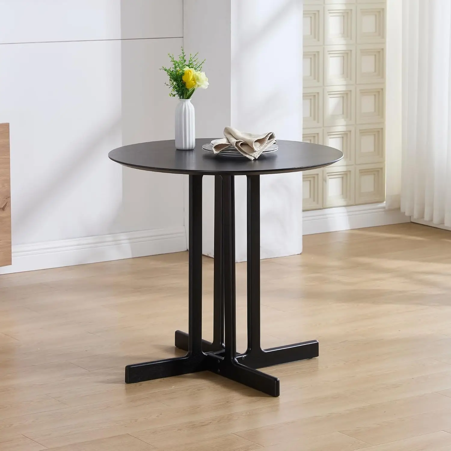 Duomay Solid Wood Round Dining Table, 31.5"" Wide Small Dining Room Table For 2 Or 4 Farmhouse Circle Kitchen Table For Home