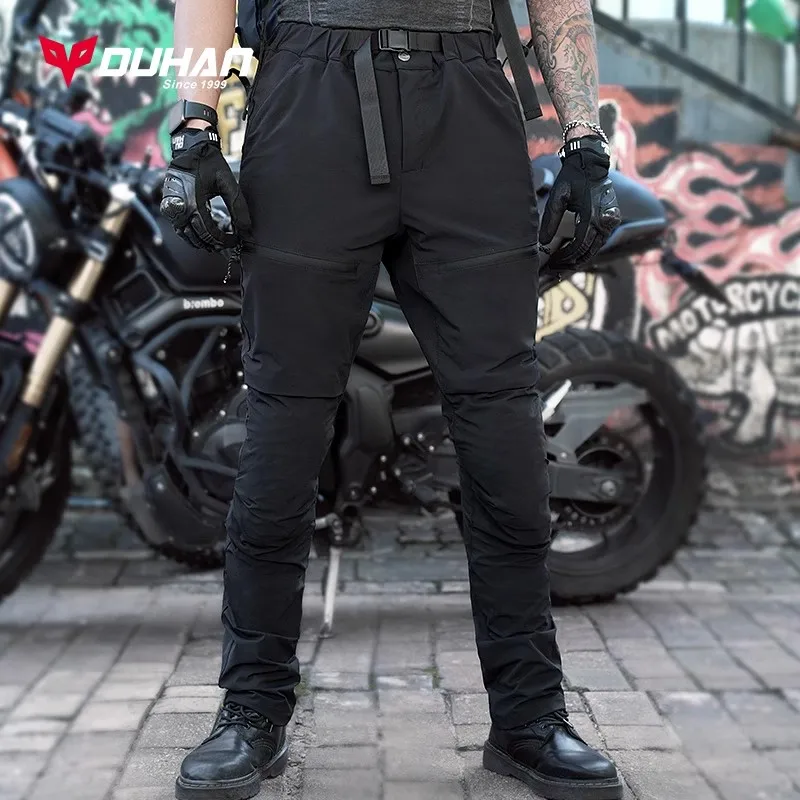 

DUHAN Summer Men's motorcycle Pants with CE Removable protective gear Breathable Thin Motocross pants Detachable waist belt