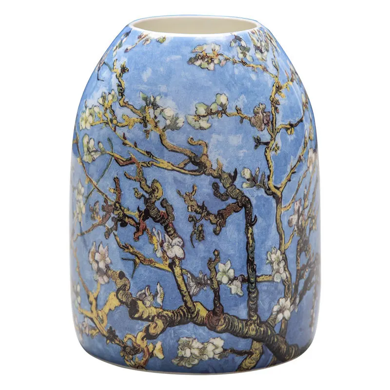 High quality pastoral style restaurant decoration hand painted oil ceramic vase
