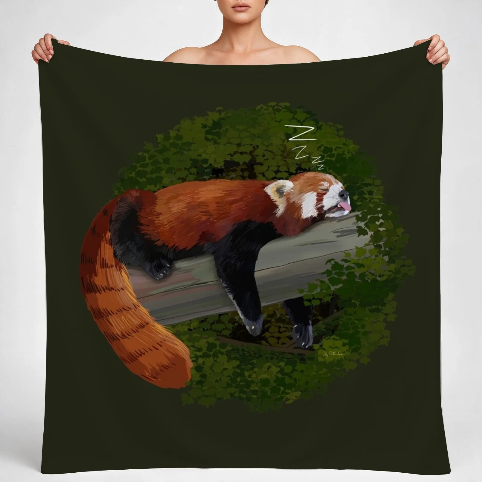 Sleepy Red Panda Throw Blanket couch cozy soft plush fuzzy picnic outdoor blanket