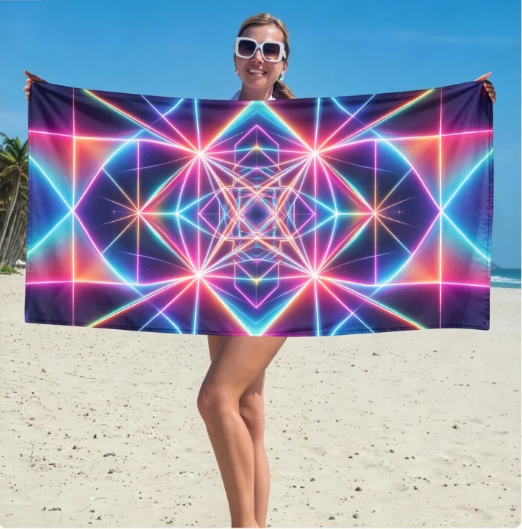 Rainbow Liquid Swirl Beach Towel, Microfiber Sand Free Quick Dry, 2D Psychedelic Gradient, Soft Absorbent for Summer & Pool