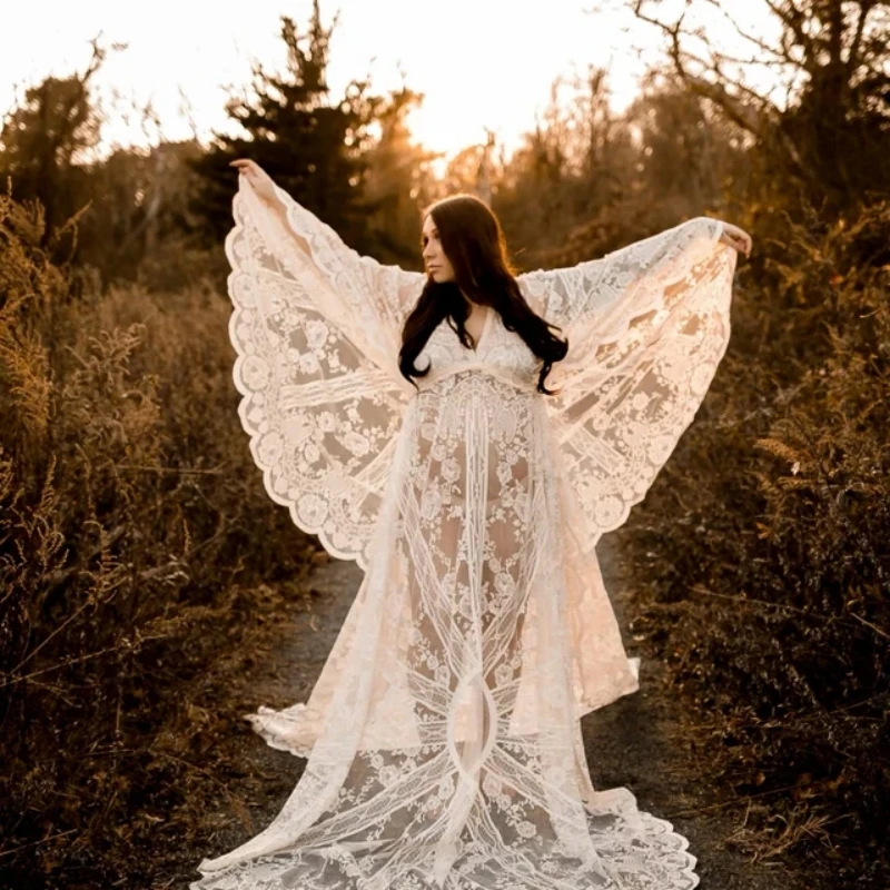 Long Cape Boho Style Maternity Photogrpahy Props Dresses Long Train Pregnancy Photo Shoot Maxi Dress