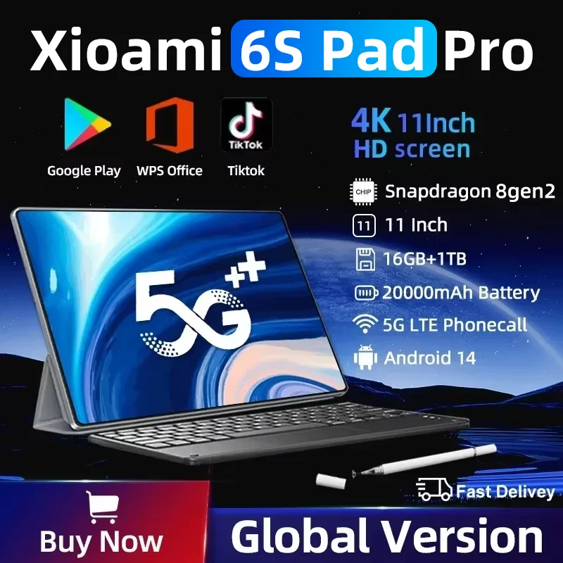 2024Global Version Original Pad 6S Pro Tablet 11inch  HD 4K Snapdragon 8gen2  Android 14 22GB+2TB 5G Dual SIM Bluetooth WiFi GPS