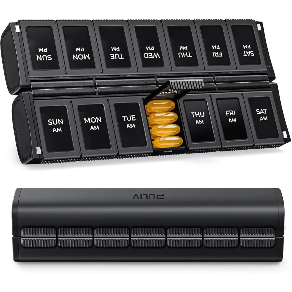 Daily Pill Organizer with Magnetic Closure, Large AM/PM Pill Box for Travel and Medication Management