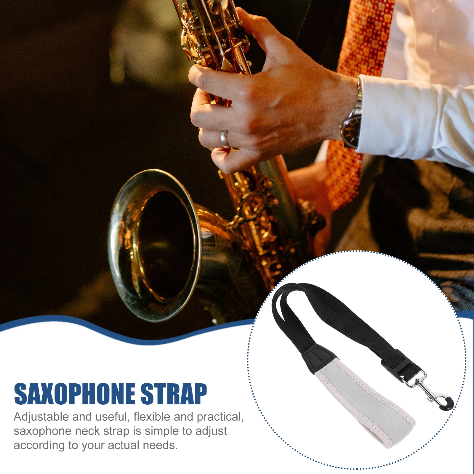 حزام الساكسفون قابل للتعديل حزام الرقبة المحمولة ألتو آلة موسيقية الأشرطة المعدنية
