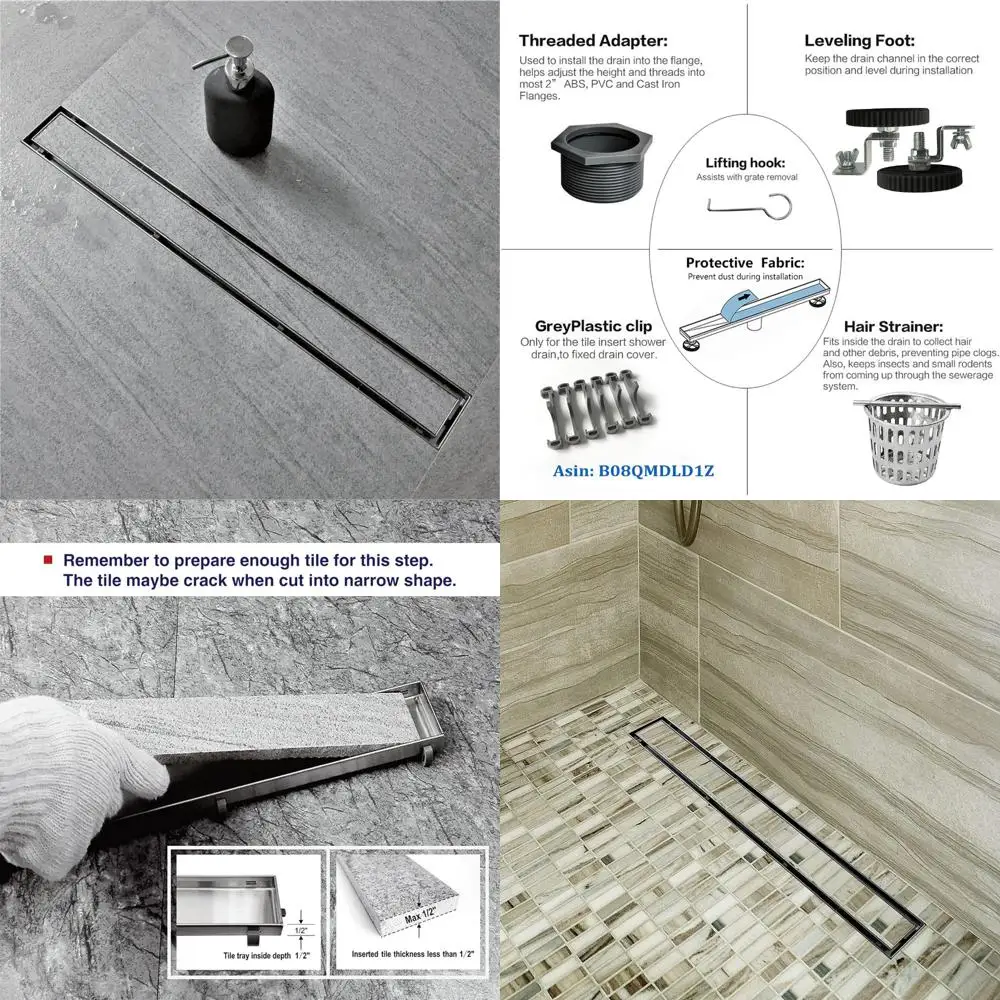 

Neodrain 30-Inch Linear Shower Drain with Tile Insert Grate,Brushed 304 Stainless Steel Rectangle Shower Floor Drain, Linear Dra