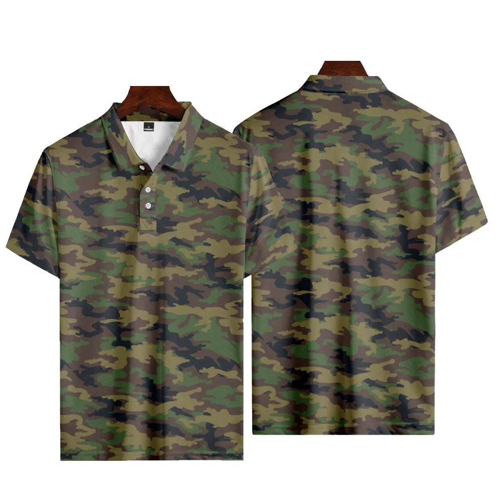 Camouflage Printed Summer Men\'s Button Down Collar Polo Shirts Casual Tops Oversized Short Sleeve Fashion Sportwear Men Clothing