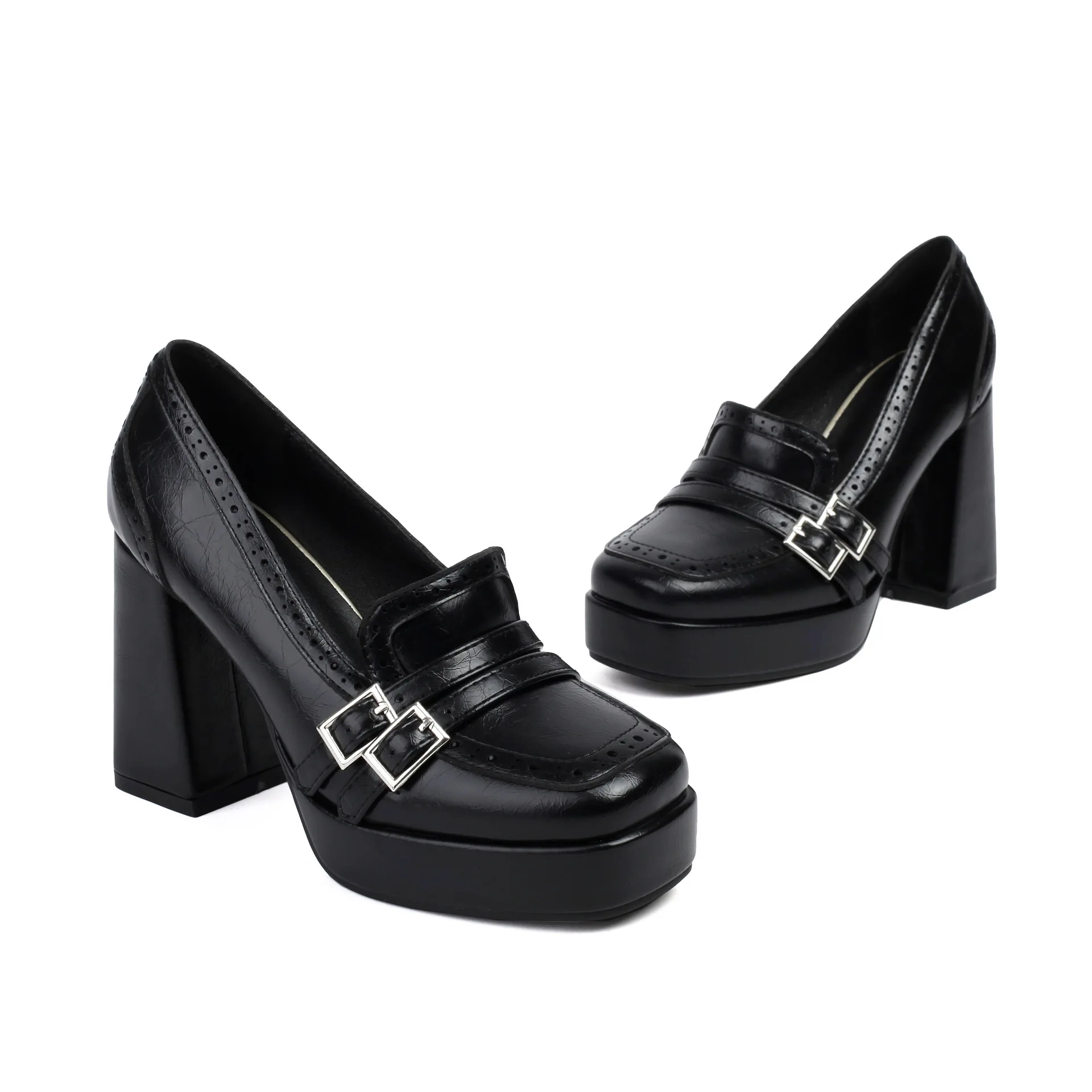 Women Thick Soled Shoes Large Size Women Retro Pumps High Heels Fashion Comfort Platform Loafers Woman Mary Jane Shoes Ladies