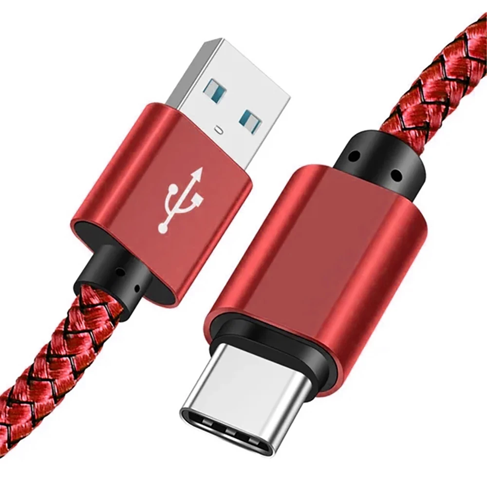 Nylon Datakabel Snelle Oplader USB A naar Type C Oplaadkabel Voor Huawei Samsung Android telefoon Type C Oplaadapparaat 1M 2M 3M