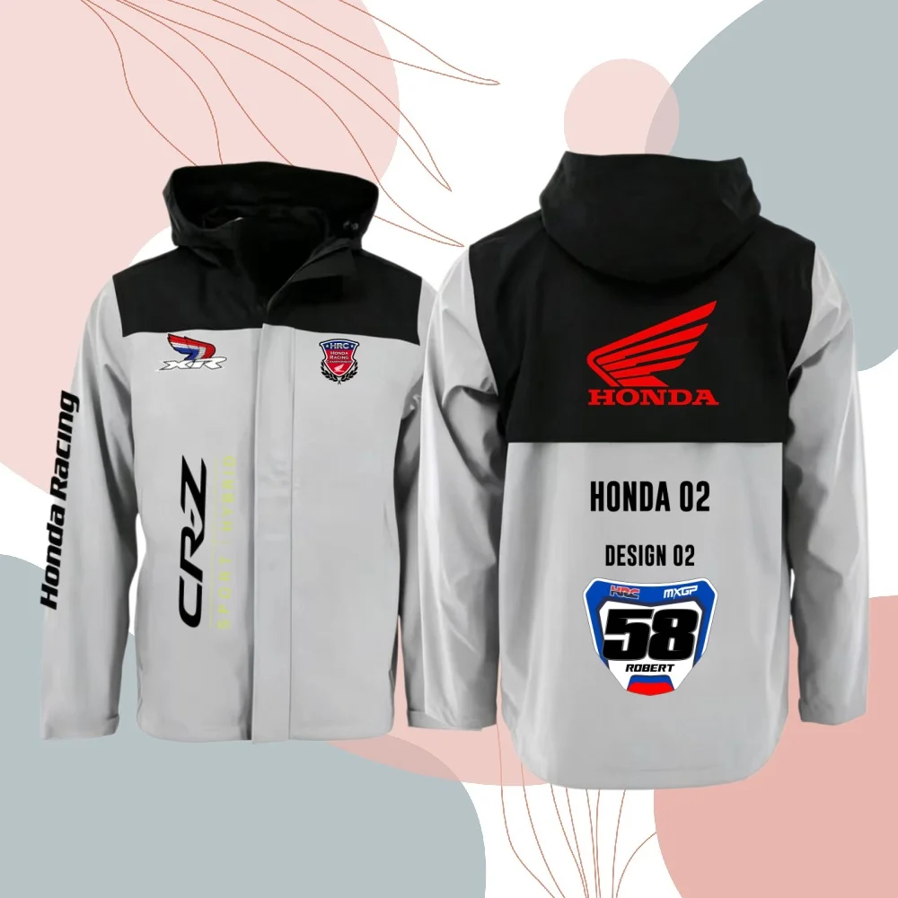 

Men's Honda No. 58 CRZ racing jacket stand up collar hooded full zip windbreaker color blocked motorcycle sports jacket casual s