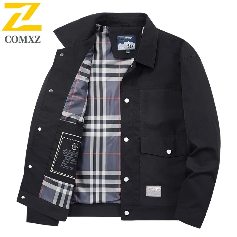 

COMXZ Высококачественная мужская куртка на весну и осень с тонким отложным воротником, повседневный топ, свободная японская рабочая одежда в стиле ретро, пальто, ветровка 2025