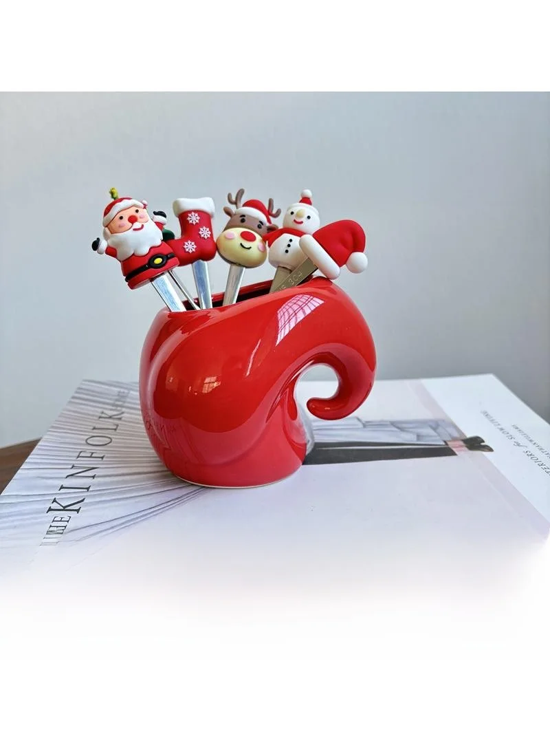 

Christmas Elephant Fruit Fork Set Cute Dessert Fork Stainless Steel Food Grade Children's Small Fork Storage Canister Decoration