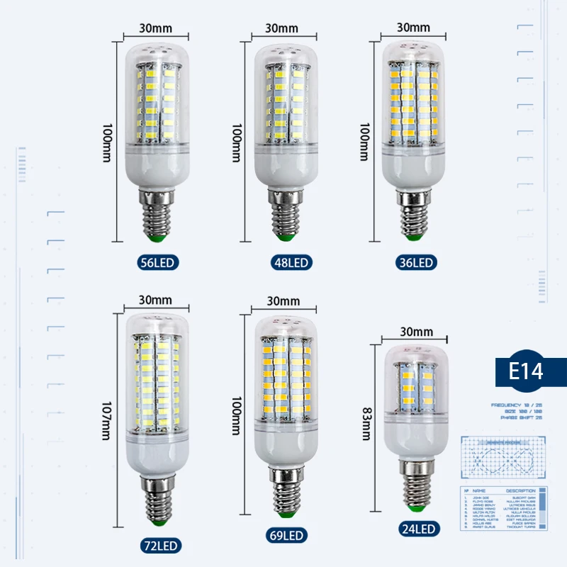 Imagem -02 - Lâmpada de Milho Led de Alto Brilho E27 E14 24 36 48 56 69 72leds ac 220v Smd 5730 Iluminação Doméstica