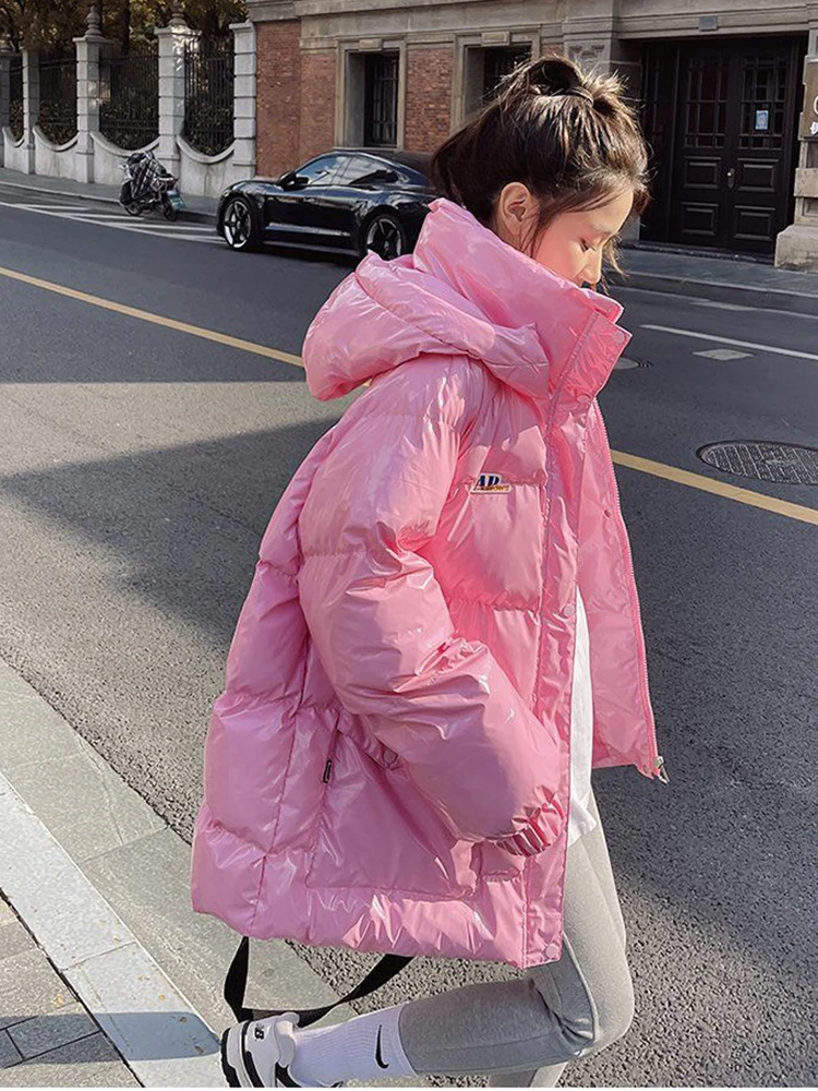 2023 Fashion Glossy Parka Oversized Coat Women's Thicken Winter Hooded Loose Jacket Female Windproof Rainproof Warm Outwear