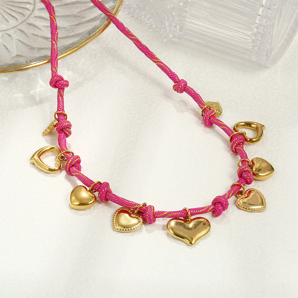 Fashion Rope Braided Handmade Stainless Steel Gold Plated Starfish Shell Heart Flower Charm Necklace for Women Popular Jewelry