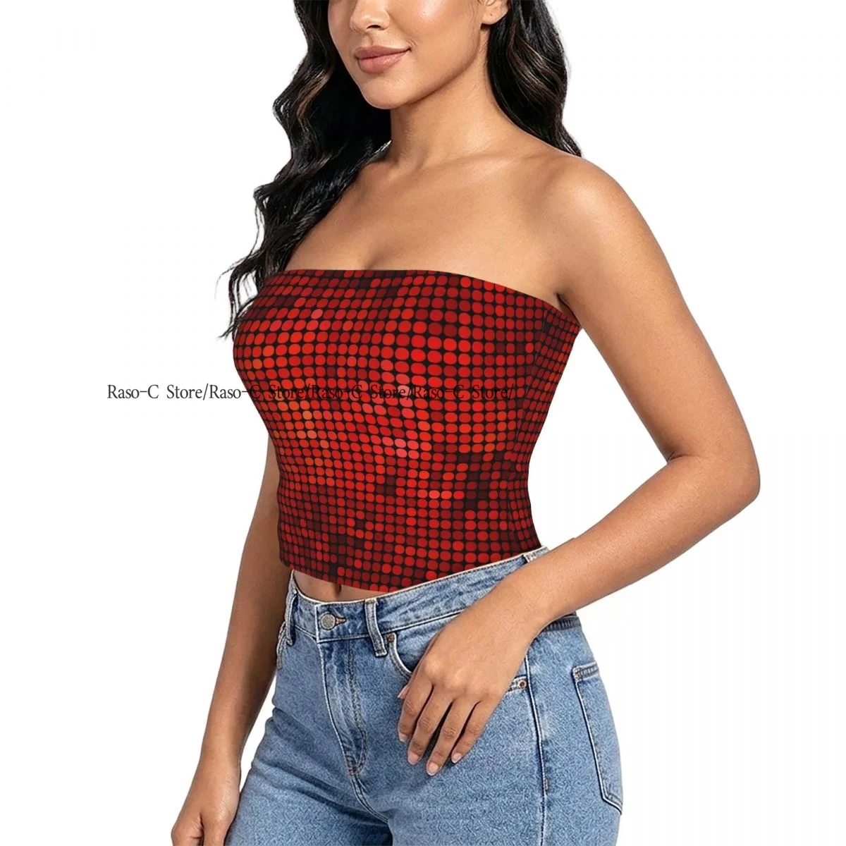 Women strapless blouses sleeveless Abstract Dots Background halter-neck sexy short-sleeved blouses