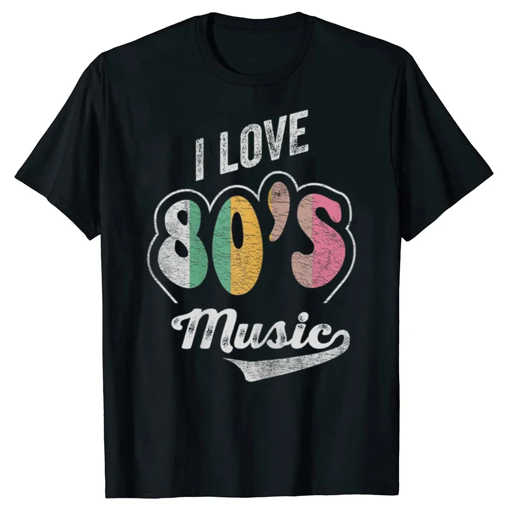 T-Shirt Rétro Vintage pour Homme, avec Inscription I Love Music des Années 80