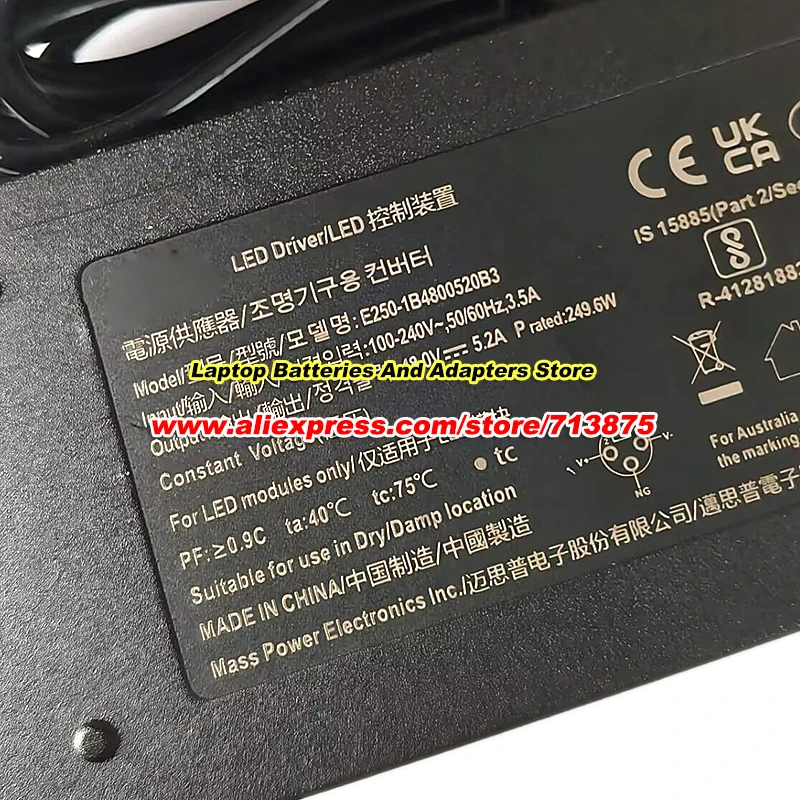 E250-1B4800520B3 AC Adapter For MASSPOWER 48V 5.2A 249.6W for Aputure Amaran 200x S 200W LED Video Light 200D 200X 200X S 200D S