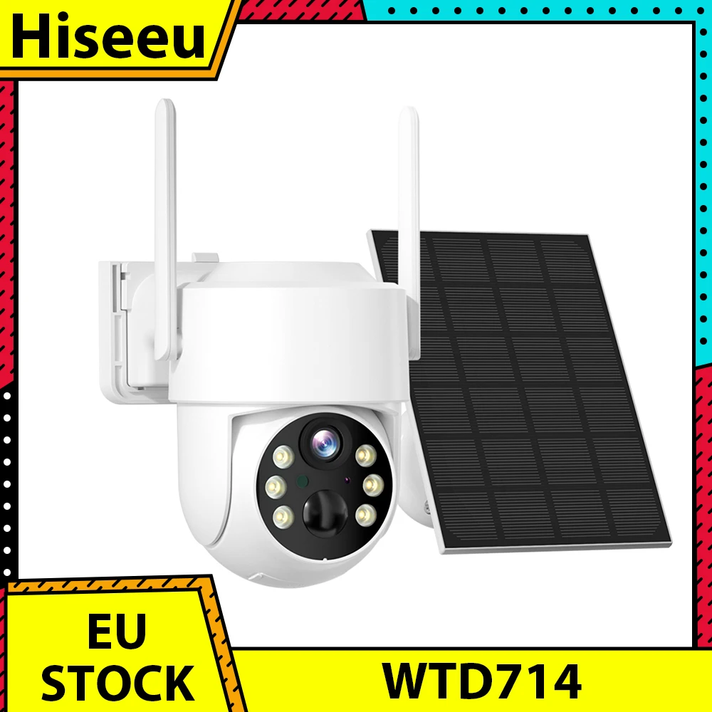 Hiseeu 4MP Wireless Security Camera with Solar Panel 2K HD Resolution PIR Motion Detection 2-Way Audio Night Vision 2.4GHz WiFi