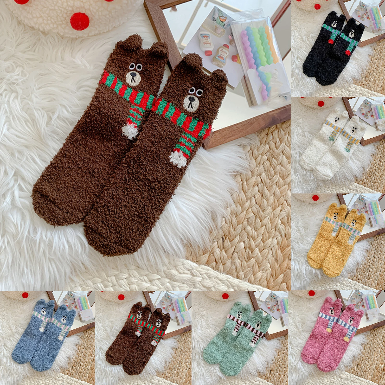 النساء الشتاء الدافئة رقيق الجوارب المنزل الطابق النوم ثلاثية الأبعاد لطيف الحيوان سميكة الصوف غامض جورب اليابانية الموضة الكورية نمط 2025