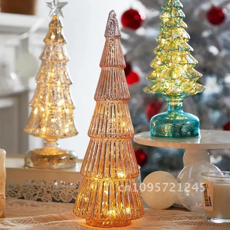 

Glowing Glass Christmas Tree Ornaments Home Desktop Luminous Decoration Led Gift Light Night Decorations Kid Party Xmas Festival