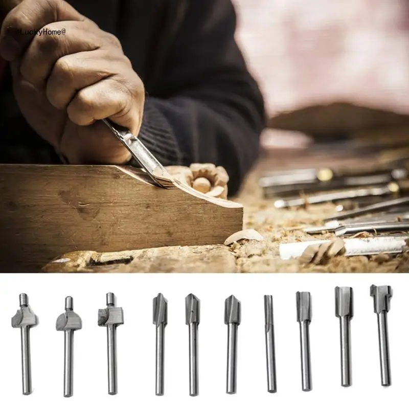 10pcs Cutter Milling Set HSS Router Bits Rotary Tool for Home DIY Use 11UA