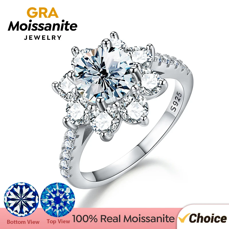 GRA Sparkling Real 1 Carat Moissanite Diamond Wedding Sun Flower Rings For Women Gift 925 Sterling Silver Luxury Fine Jewelry