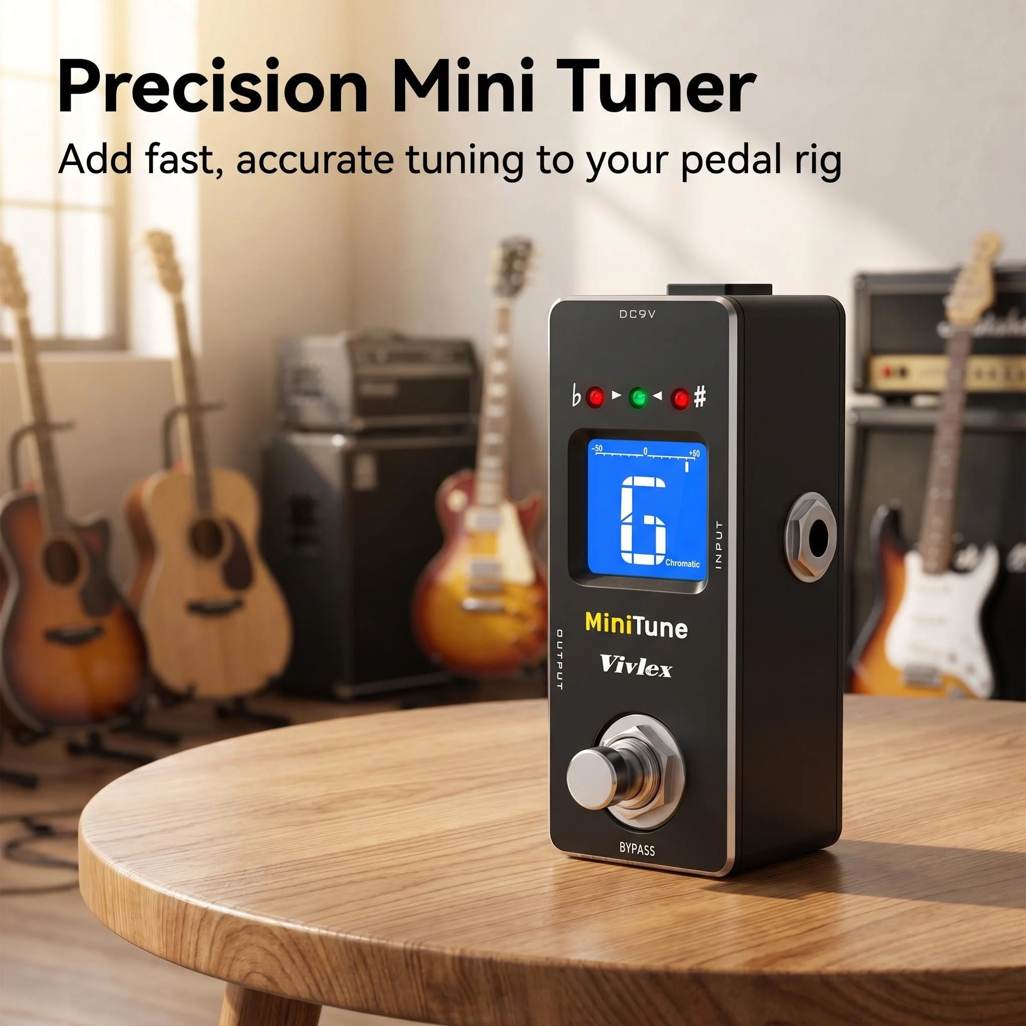 Vivlex Tuner Pedal Chromatic Guitar Tuner Pedal Fast & Accuate High Precision ± 1 Cent with Pitch Indicator for Pedal