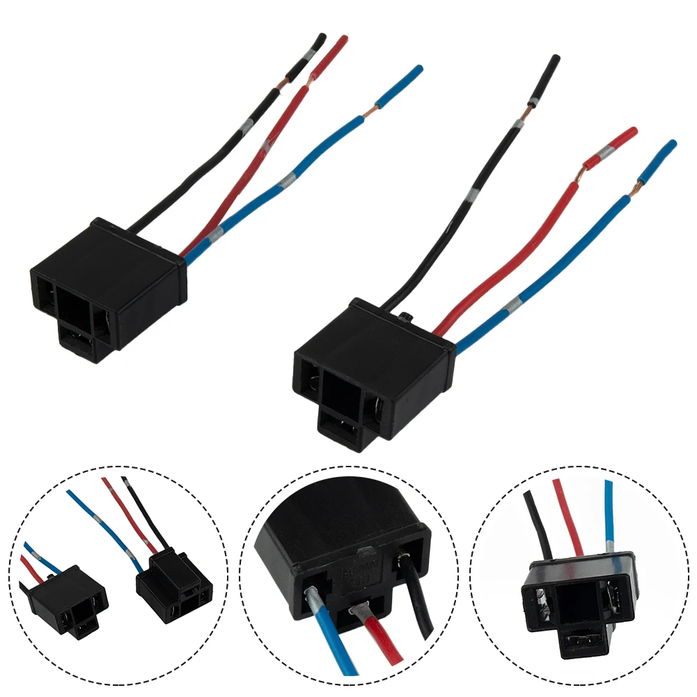 2x Car H4 3-pin Headlight Connector Plug Wire Sockets 12-24V For H4 HB472 472 Bulb Copper Wire Repair Bulb Holder