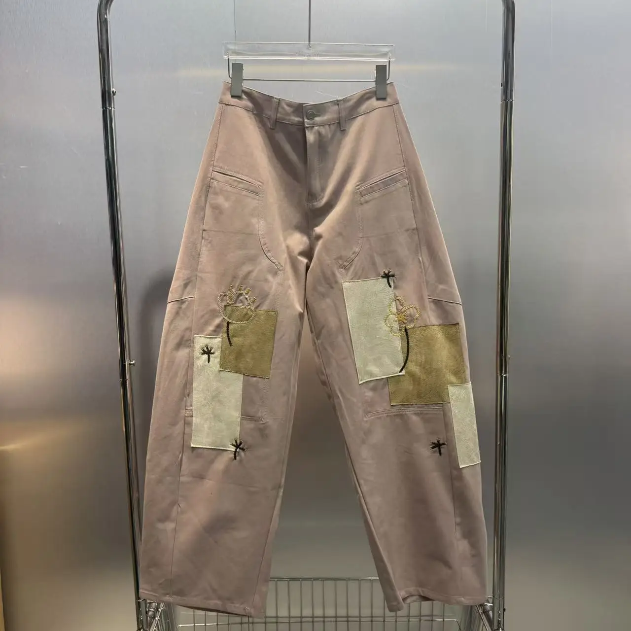 

High Waist Loose Straight Leg Jeans Spring 2026 New Style Fashion Patchwork Decorative Long Women's Denim Pants