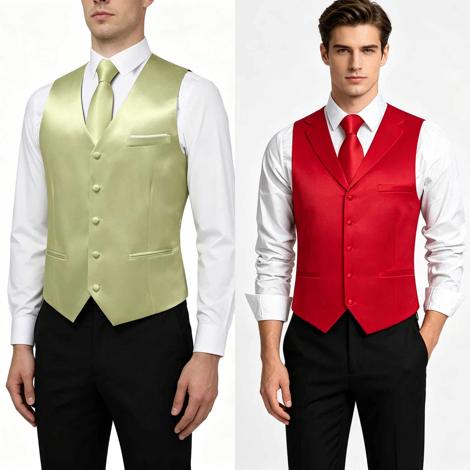 

Mens Solid Plain Vest Party Wedding Waistcoat Red Light Green Pocket Square Tie Cufflinks Suit Set