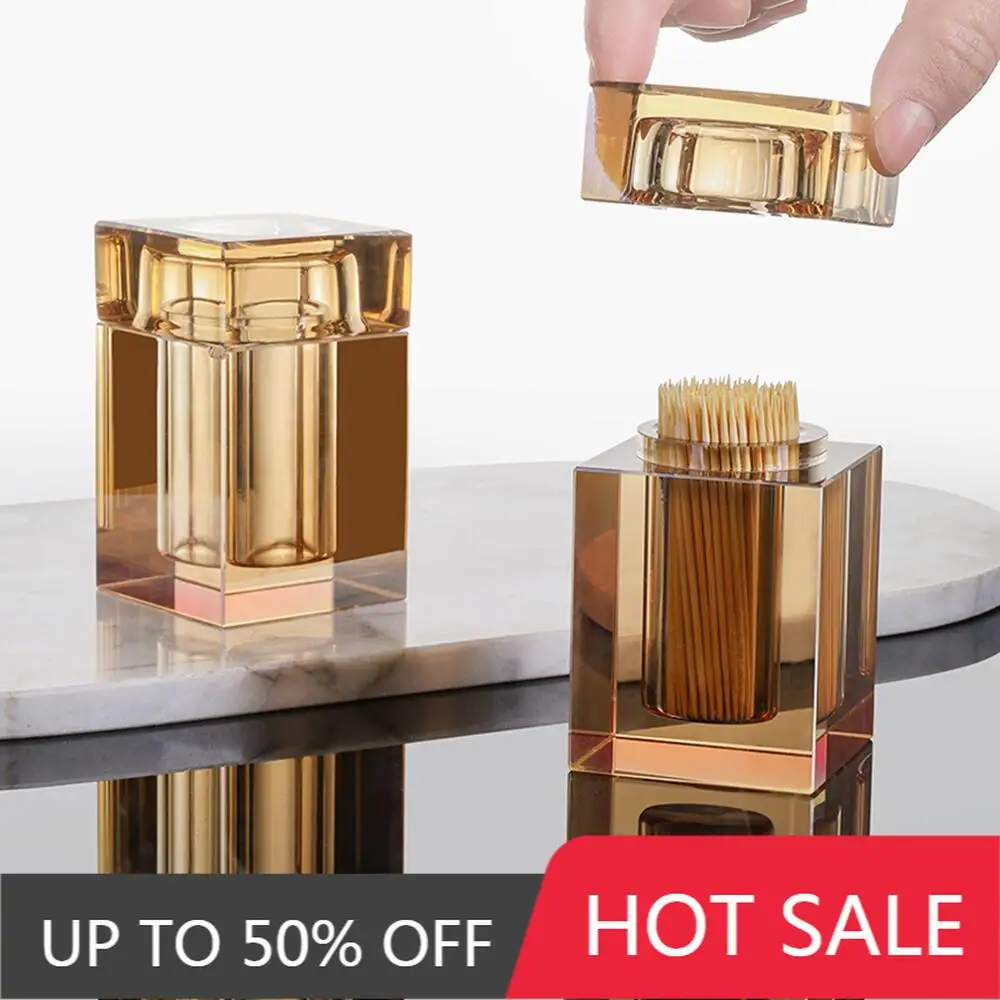 Luxury Crystal Glass Toothpick Box Barrel Home Dining Table Hotel Cotton Swab Dental Floss Storage Box Jar Clear Glass Container