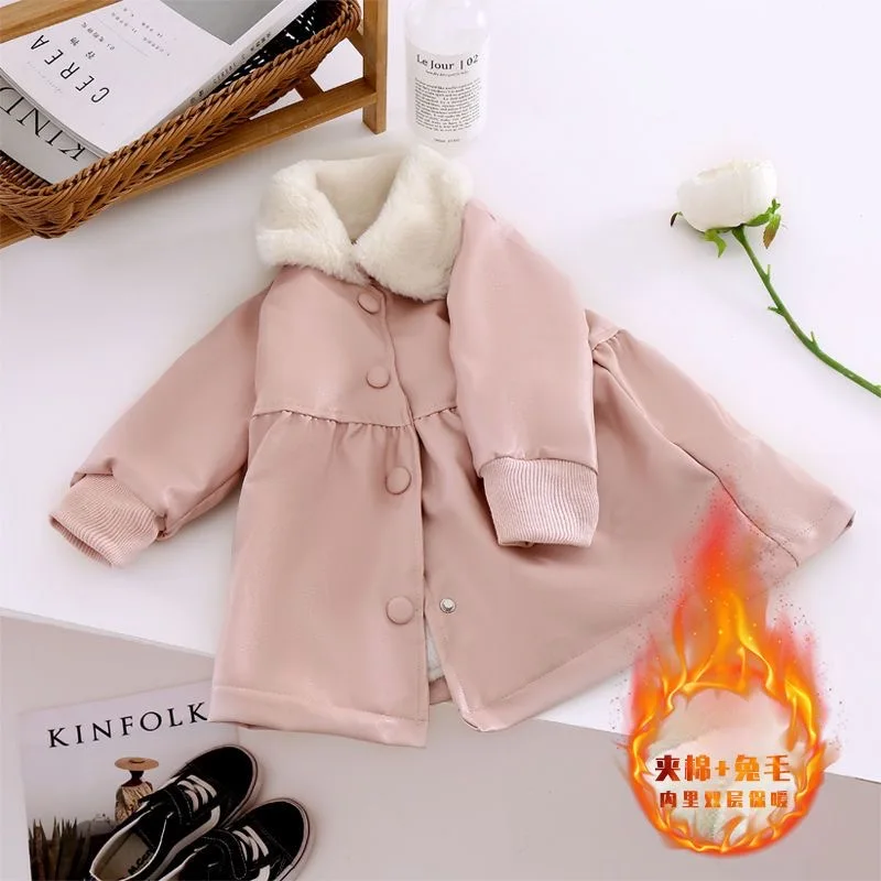 Keep Warm Autumn Winter Leather Jacket For Girls Christmas Little Princess Coat Children Outerwear 1-6 Year Toddler Girl Clothes