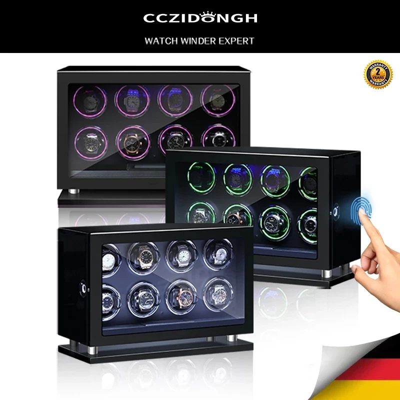 【Fingerprintlock】Watch Winder Box Automatic 8 Slots watches storage box Touch Screen With remote control watch safe box