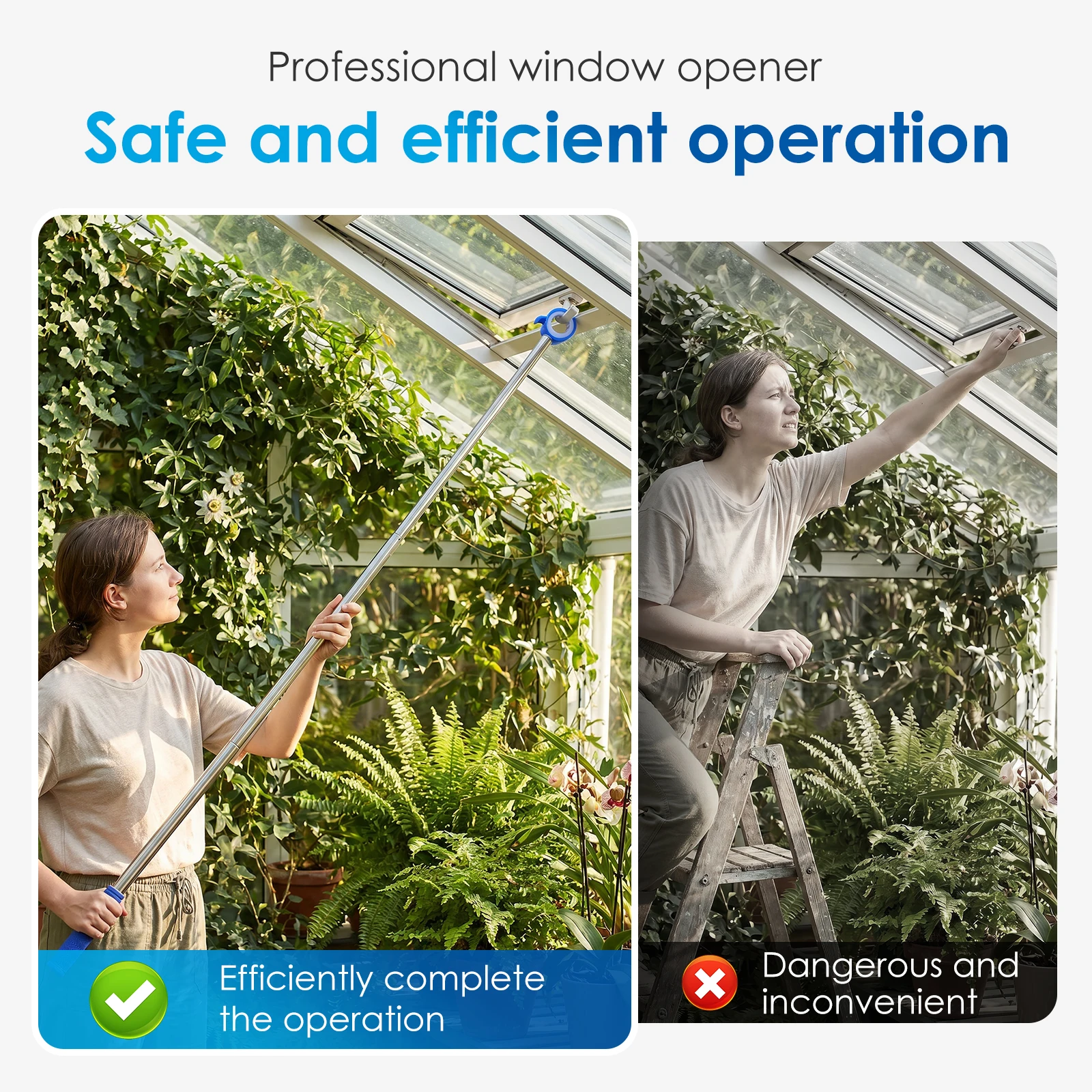 Window Opener Pole Telescopic with Hook Stainless Steel Window Opening Rod Multi Part Skylight Opener Pole for Skylight High Win