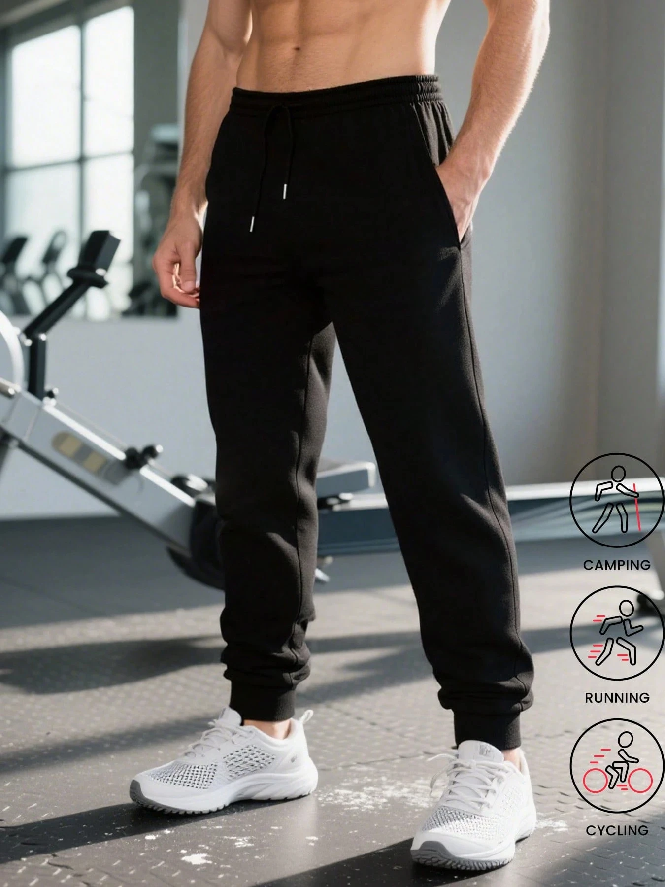 

Men's versatile sports pants suitable for all seasons, durable fit, adjustable waist, drawstring pocket, solid color design