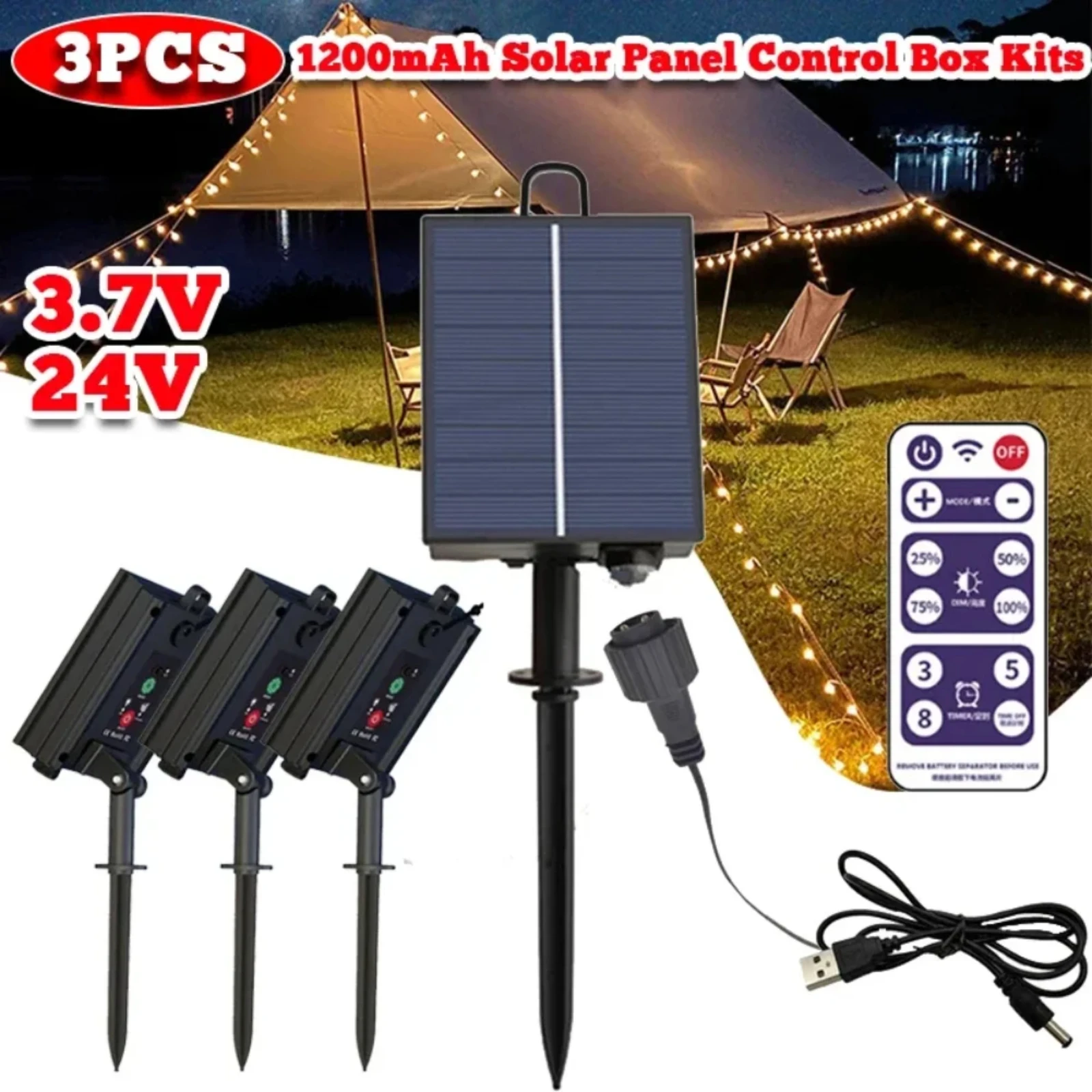 

Блок контроллера солнечной гирлянды от 3,7 до 24 В, зарядка постоянного тока, пульт дистанционного управления, 8 режимов для украшения сада из медного провода 100/200 светодиодов