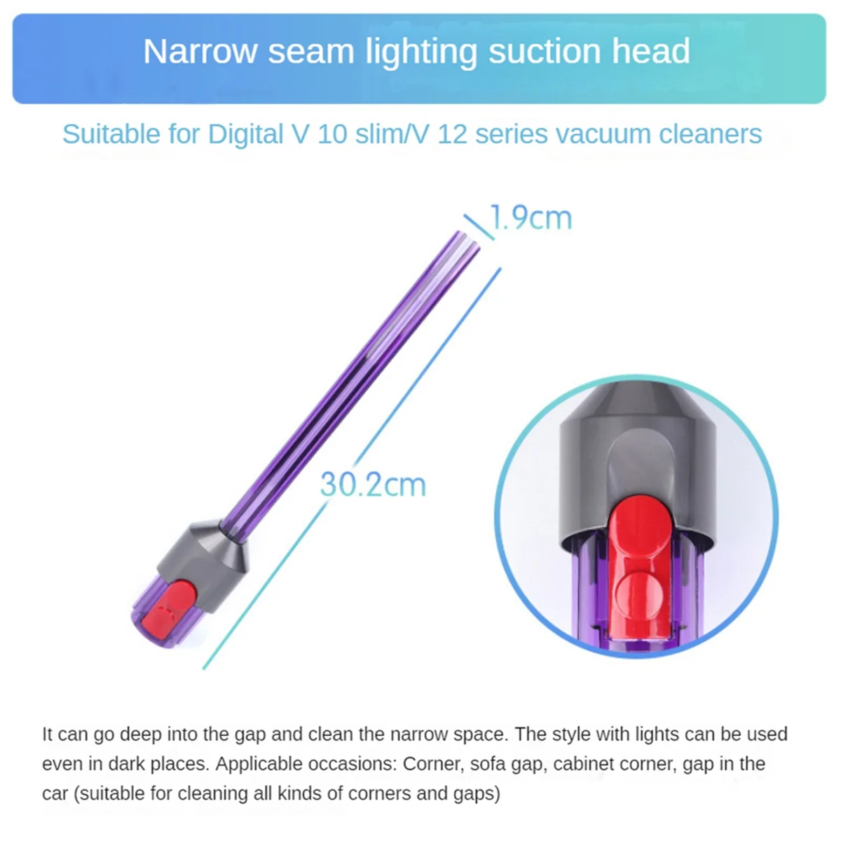 For Dyson V12/V10 Slim/Digital Slim Crevice Nozzle Tool+ Bottom Adapter Replacement Cordless Vacuum Cleaners Attachment_A66K