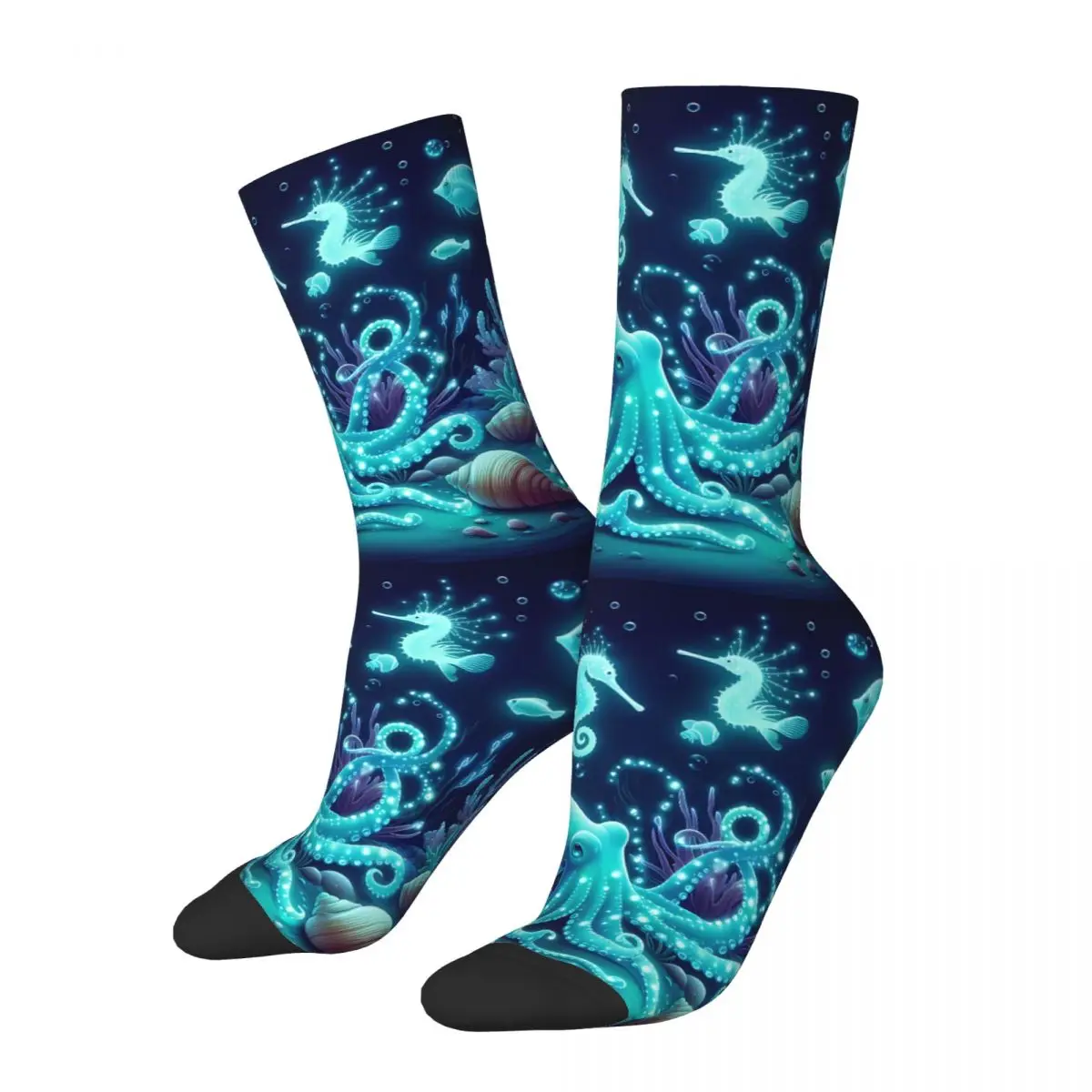 Marine Creatures Jellyfish Octopus Whale Sock Printed Man Polyester