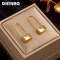 DIEYURO 316L Stainless Steel New Design Long Lock Hoop Earrings For Women Fashion Girls Ear Jewelry Party Wedding Gift серьги