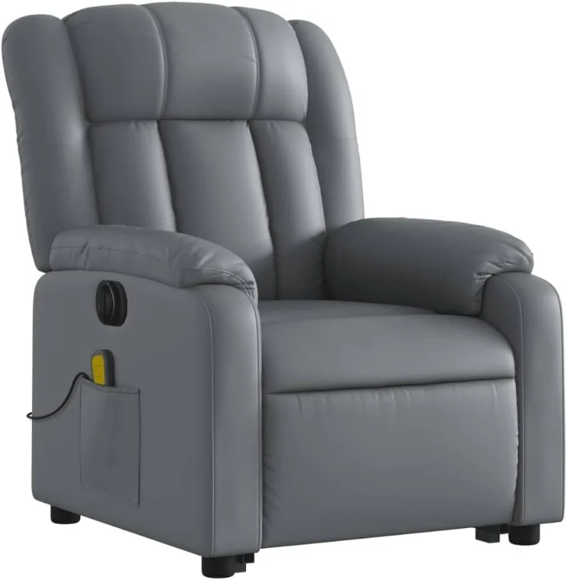 

vidaXL Faux Leather Massage Recliner Chair - Power Lift Armchair, Manual Tilt, 6-Point Vibration, Side Pocket - Gray