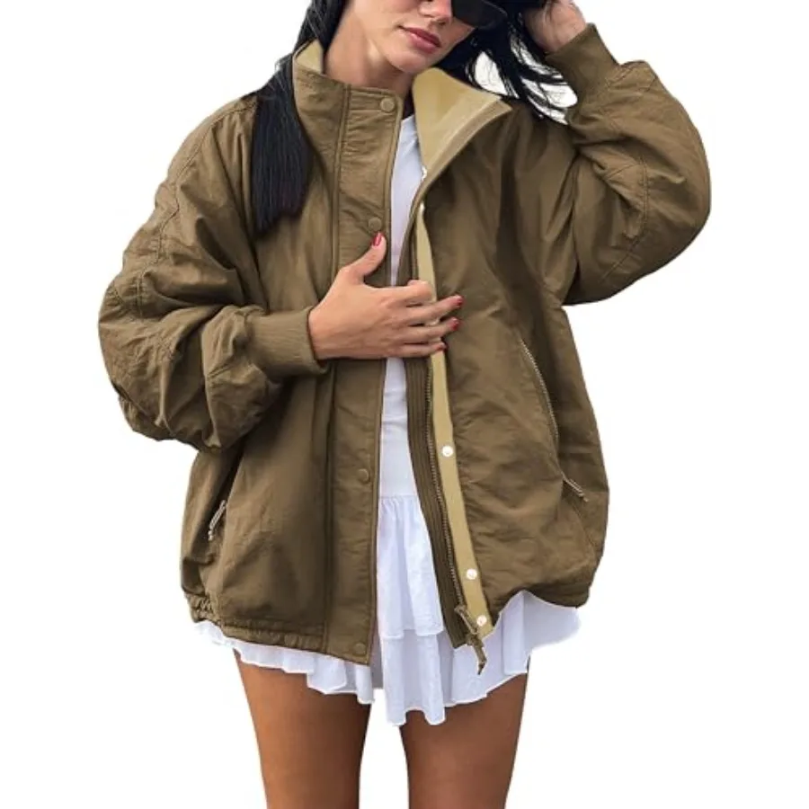 

Womens Windproof Outdoor Jacket Fleece Lined Zip Up Lightweight Coat with pockets Fall Travel Casual Wear