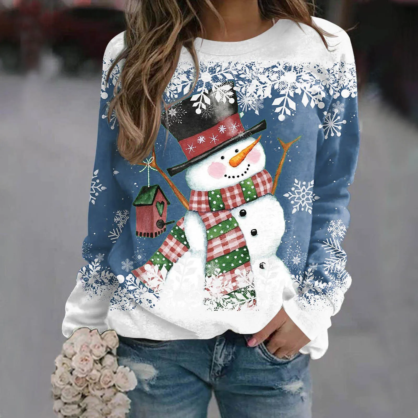 

Women Christmas Top Snowman Print Sweatshirt Long Sleeve Pullover Woman Clothing Sudaderas De Mujeres De Mujeres Pull Femme